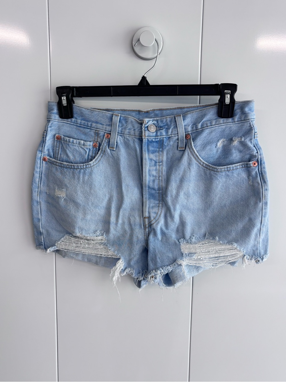 Levis Shorts Womens 31 Blue Denim Jean 501 Cutoff Button Fly Frayed Mini Jorts